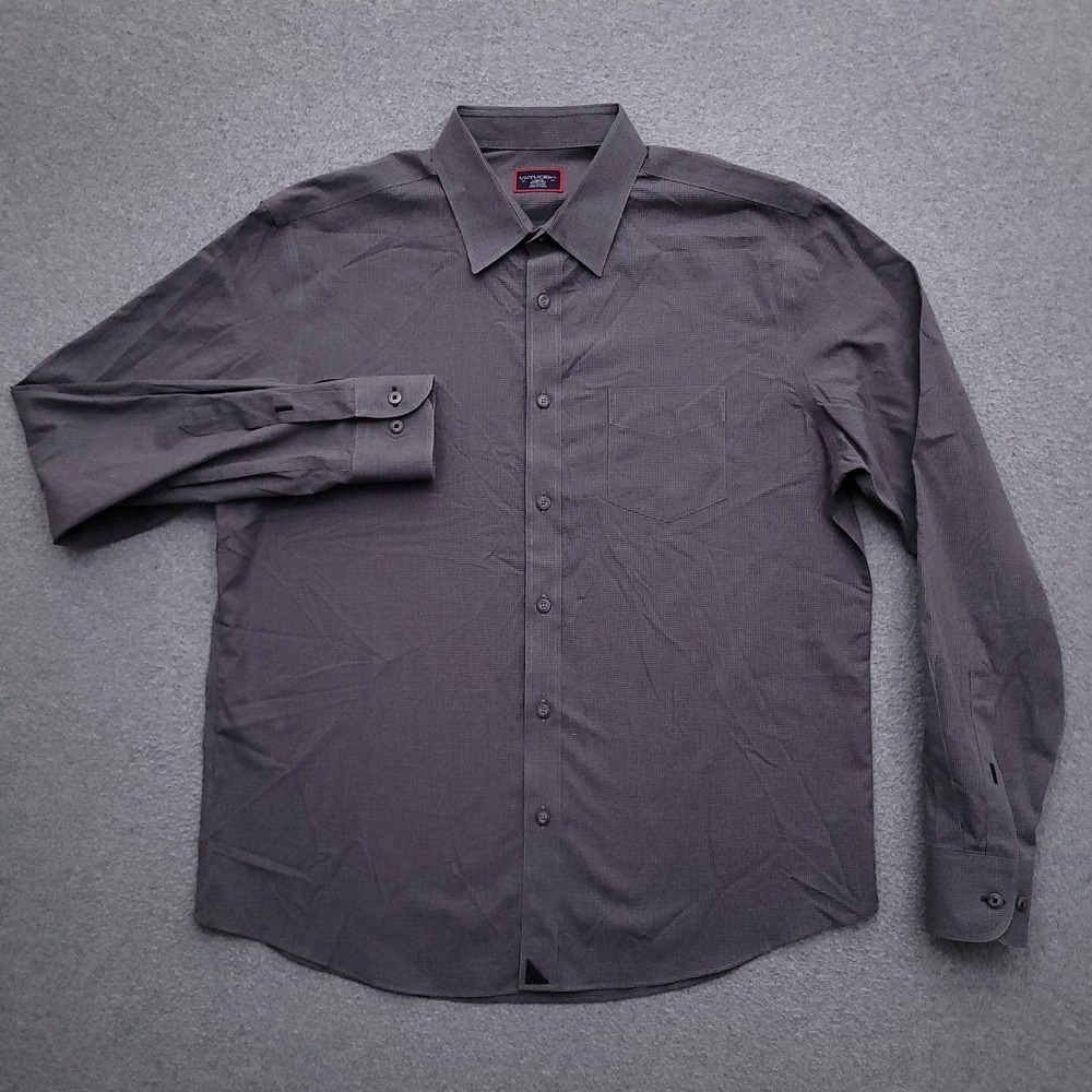 UNTUCKit Button Up Shirt Mens Large Wrinkle Free Gray Black Check Casual